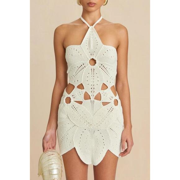 Cult Gaia Floreana Knit Halter Mini Dress - XS - White